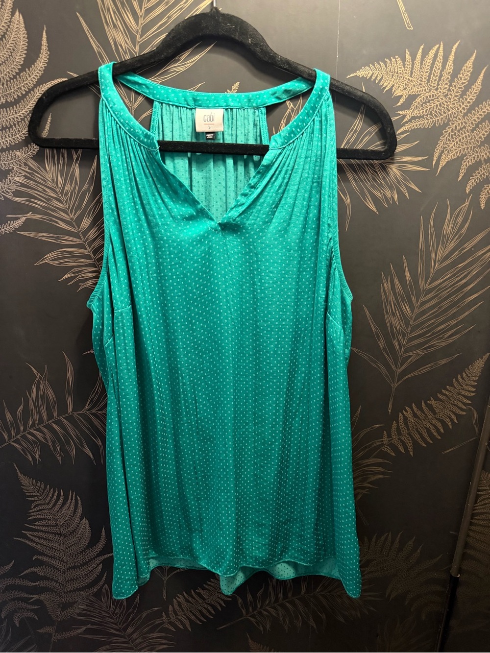 CAbi Teal Sleeveless V-Neck Tank with Mini Dot Texture